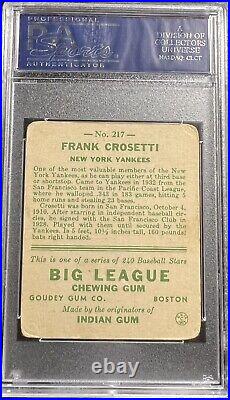 1933 Goudey Frank Crosetti Auto PSA / DNA Good 2 #217 Yankees Autograph