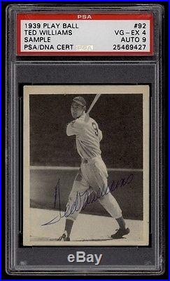1939 Play Ball PROMO Salesman Sample #92 Ted Williams Rc SIGNED AUTO PSA DNA 1/1