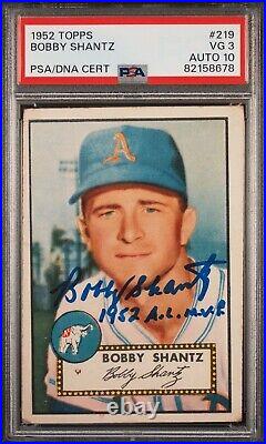 1952 Topps # 219 Bobby Shantz Autograph Athletics PSA/DNA PSA 3 Auto Grade 10