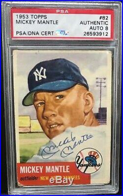1953 Topps #82 Mickey Mantle PSA DNA Auto/Autograph 8