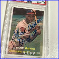 1957 Topps Hank Aaron MVP Signed Porcelain Baseball Card PSA DNA