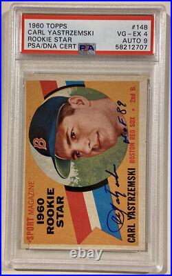 1960 Topps CARL YASTRZEMSKI Signed Baseball Rookie Card #148 PSA 4 PSA/DNA 9
