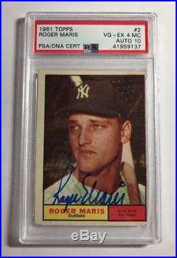1961 Roger Maris Autographed Card Topps #2 PSA / DNA Certified Autograph 10