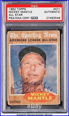 1962 #471 Topps Mickey Mantle Autographed All Star Baseball Card # PSA /DNA cert