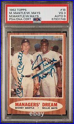 1962 Topps #18 Mickey Mantle Willie Mays Signed PSA DNA PSA 3/PSA 9 Autograph