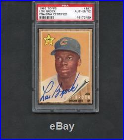 1962 Topps Baseball-#387 Lou Brock, Chicago Cubs (R) HOF-PSA-DNA hand signed-nm+