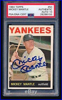 1964 Topps Signed Autographed MICKEY MANTLE #50 HOF PSA/DNA Mint 10