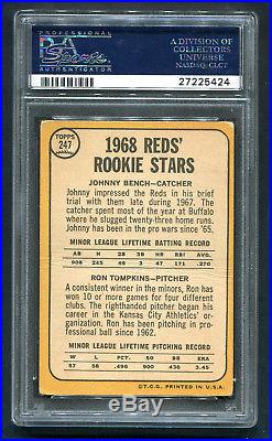 1968 Topps Johnny Bench RC #247 HOF Signed Autograph Reds PSA DNA