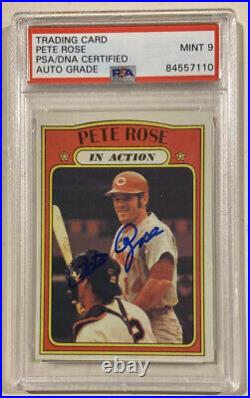 1972 Topps PETE ROSE Signed In Action Baseball Card #560 PSA/DNA Auto Grade 9