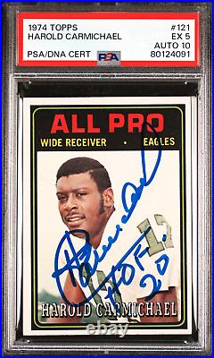 1974 Topps Harold Carmichael Eagles Signed Rc With Hof 20 Psa 5 Psa/dna Auto 10