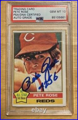 1976 Topps PETE ROSE Signed Inscribed 4256Reds Card #240 PSA/DNA Auto Grade 10