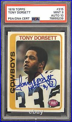 1978 Topps #315 Tony Dorsett Autograph Autograde 10 Auto PSA DNA 9