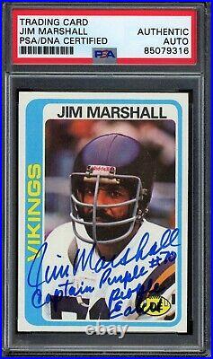 1978 Topps #343 JIM MARSHALL Autograph Card Vikings HOF PSA/DNA Authentic AUTO