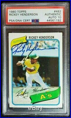 1980 Topps #482 Rickey Henderson Signed Rookie Card Autograph RC PSA/DNA 10 Auto