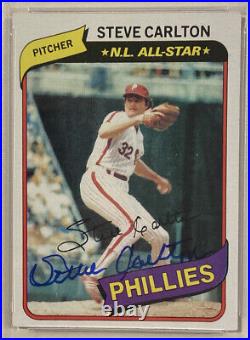 1980 Topps STEVE CARLTON Signed Autograph Baseball Card PSA/DNA 210 Phillies HOF