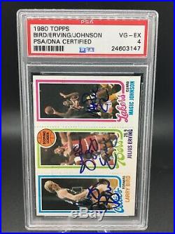 1980 topps # bird, magic & erving auto hof rc psa dna 4 centered with eye appeal