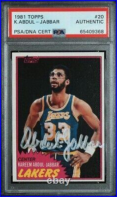 1981-82 Topps Basketball Kareem Abdul-Jabbar Signed Card #20 PSA/DNA Autograph