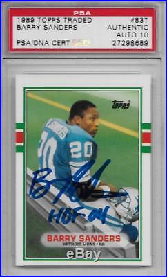1989 Barry Sanders Topps Traded Auto RC #83T. PSA/DNA Authenticated with10 auto