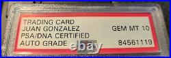 1990 Donruss 33 Juan Gonzalez RC AUTO Error Reverse Negative PSA 10 One graded