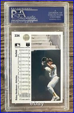 1990 Upper Deck Rickey Henderson #334 Baseball Card HOF Autograph PSA / DNA