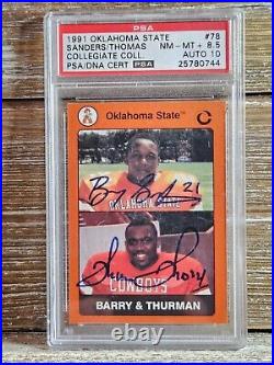 1991 Oklahoma State Barry Sanders Thurman Thomas Autograph PSA/DNA 8.5 AUTO 10