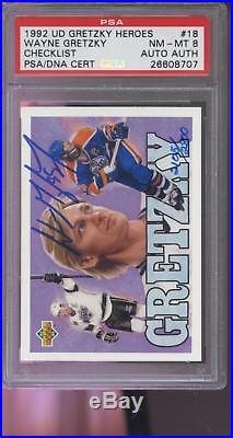 1992-93 Upper Deck Heroes Wayne Gretzky AUTO SIGNED Autograph Card PSA 8 PSA/DNA