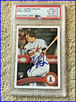 2011 Topps Update Mike Trout RC #US175 Autograph PSA / DNA 10 / 6 ANGELS