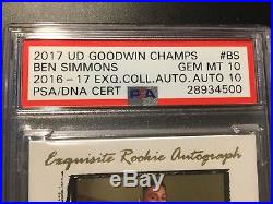 2016-17 UD Goodwin Champions Exquisite Ben Simmons PSA/DNA Gem Mint 10 AU 10 RC