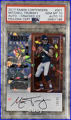 2017 Contenders Mitchell Trubisky Cracked Ice Rookie Auto /25 Dual PSA 10 POP 1