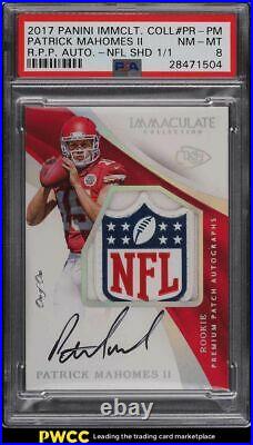 2017 Immaculate NFL Logo Shield Patrick Mahomes RC AUTO PATCH 1/1 PSA 8