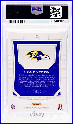 2018 Lamar Jackson National Treasures Rookie Patch Autograph #165 PSA 9 MINT /99