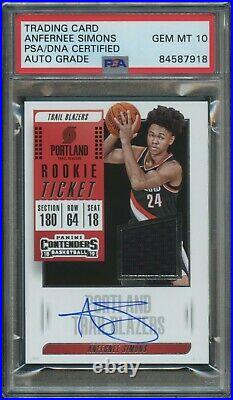 2018 Panini Contenders Anfernee Simons Rookie Ticket Swatches Auto PSA/DNA 10