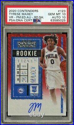 2020-21 Contenders Tyrese Maxey #123 Rookie Ticket Auto Red Shimmer /5 Psa 10