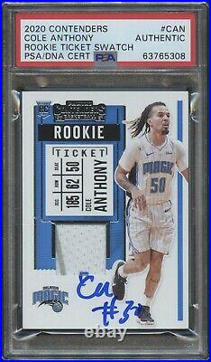 2020 Panini Contenders Cole Anthony Ticket Swatches Rookie Auto PSA/DNA Auth