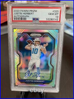 2020 Panini Prizm Justin Herbert Rookie Silver Auto PSA 10 ROY Chargers