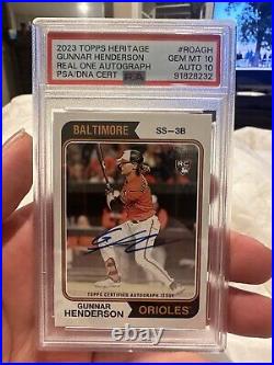 2023 Topps Heritage Real One Gunnar Henderson RC Auto PSA 10 DNA 10 Autograph