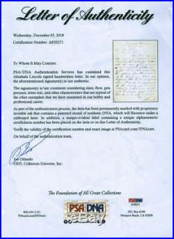 Abraham Lincoln Signed Autographed 6x9 Presidential Handwritten Letter PSA/DNA