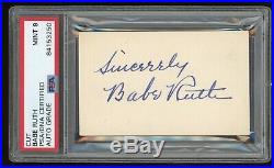 Babe Ruth Signed 3 1/2 x 2 Cut PSA/DNA MINT 9 Vintage Fountain Pen Autograph