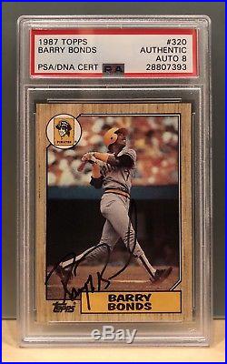 Barry Bonds Signed Rookie 1987 Topps #320 PSA/DNA Auto Grade 8 Pirates RC Card