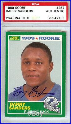 Barry Sanders Autographed 1989 Score Rookie Card #257 Lions Psa/dna 107413