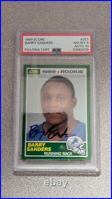 Barry Sanders Autographed 1989 Score Rookie Card Lions Psa 8 Gem 10 Auto Psa/dna