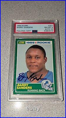 Barry Sanders Autographed 1989 Score Rookie Card Lions Psa 8 Gem 10 Auto Psa/dna