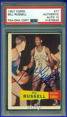 Bill Russell 1957 Topps Rookie #77 Autograph PSA/DNA Authentic Very Tough