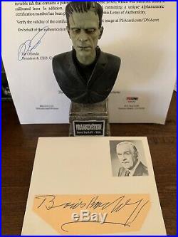 Boris Karloff Autographed Signed Cut Psadna & Frankenstein Sideshow Bust