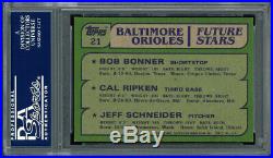 Cal Ripken Jr. Autographed 1982 Topps Rookie Card Orioles Gem 10 Psa/dna 103310