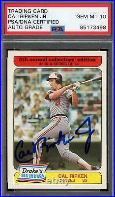 Cal Ripken Jr Gem Mint 10 PSA DNA Signed 1985 Topps Drake Bakeries Autograph