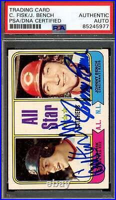 Carlton Fisk Johnny Bench PSA DNA Signed 1974 Topps All Star Autograph