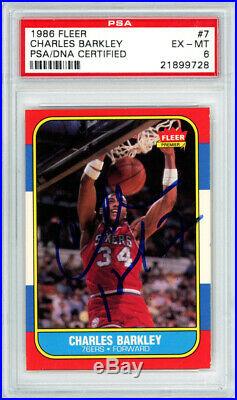 Charles Barkley Autographed 1986 Fleer Rookie Card #7 76ers PSA/DNA 21899728