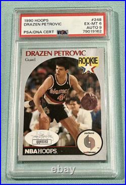 Drazen Petrovic 1990 NBA Hoops Signed Autograph Rookie RC PSA/DNA 6 AUTO 9 Pop 2