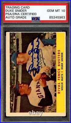 Duke Snider Gem Mint 10 PSA DNA Signed 1958 Topps Rival Fence Busters Autograph